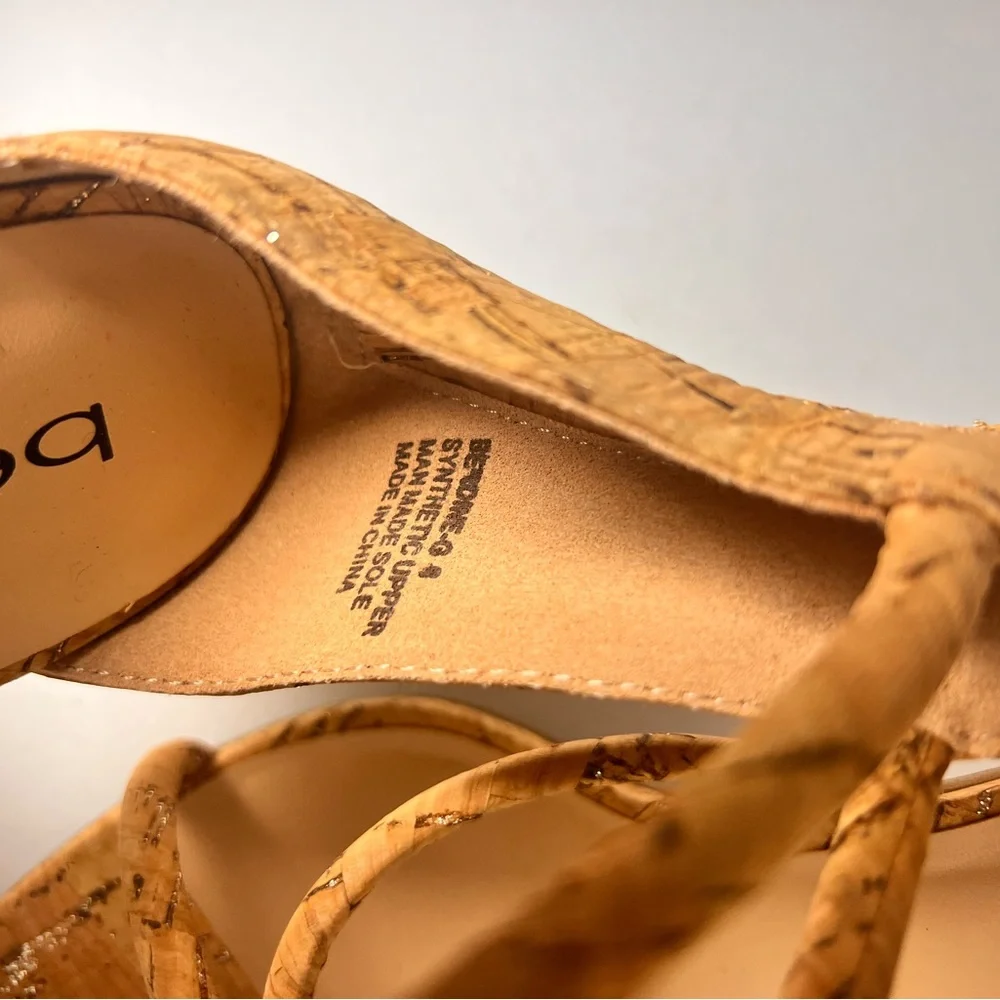 Bebe BERDINE Size 8 Glittery Cork Ankle Strap High Heels Classy Stylish - Picture 4 of 5